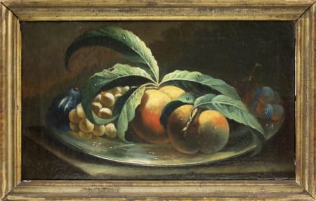 Scuola Spagnola — Natura Morta con uva, fico e pesche